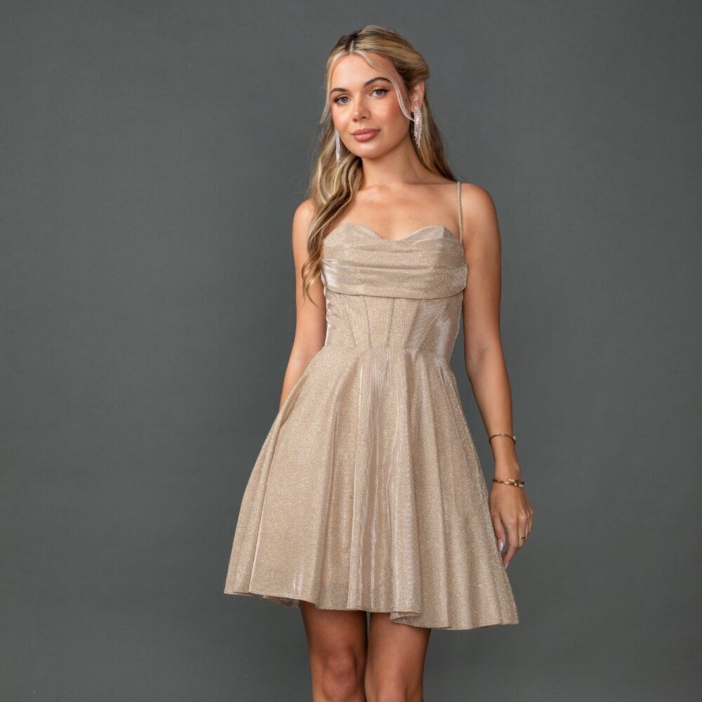 New A-Line Glitter Formal Dress w/ Sweetheart Neckline & Boned Bodice DQ 3421